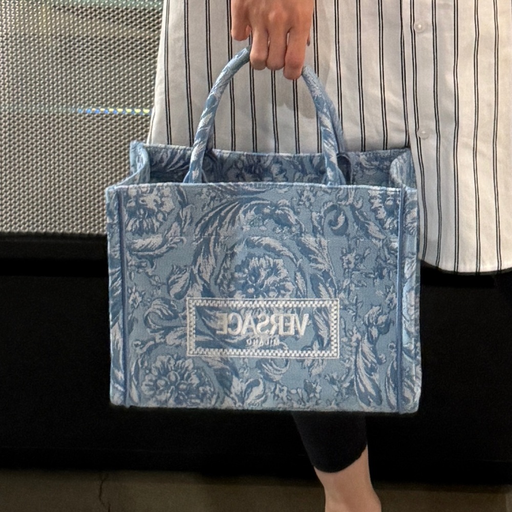 Versace Light Blue Patterned Tote - image 1